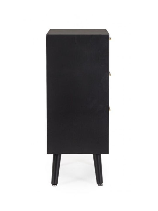 Josine Wooden Chest of Drawers with 3 Drawers Black / Natural 45x30x73cm
