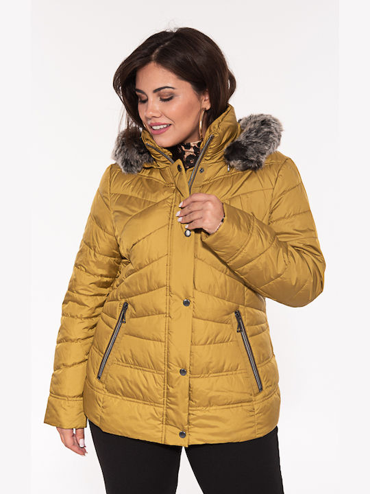 Microcoat Women's Short Puffer Jacket for Winter with Hood OCHRA