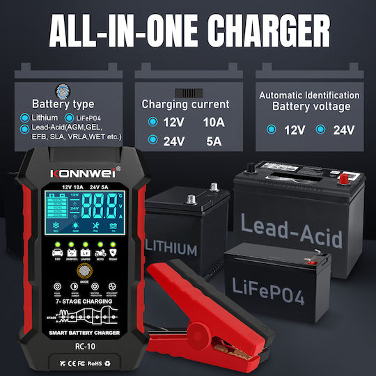 Konnwei RC10 Αναλογικό Battery Tester