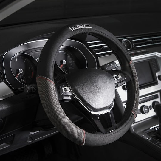 WRC Car Steering Wheel Cover with Diameter 35-38cm Synthetic Black with Black Stitching