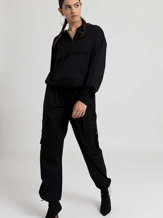 Etre Women's Cotton Cargo Trousers in Loose Fit Black