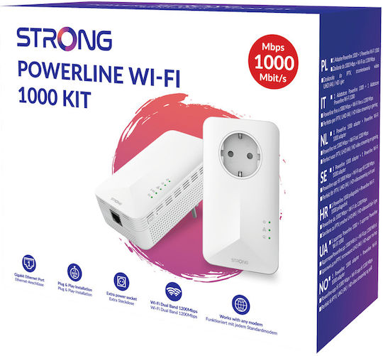 Strong Powerline Wi-Fi 1000 kit Dual Kit Wi‑Fi 5 with Passthrough Socket and Gigabit Ethernet Port