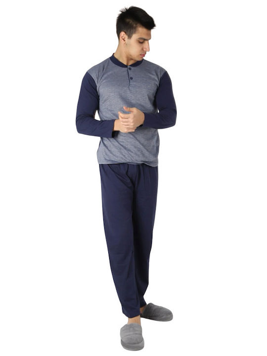 Gisela Men's Winter Cotton Pajama Blouse Grey Blue