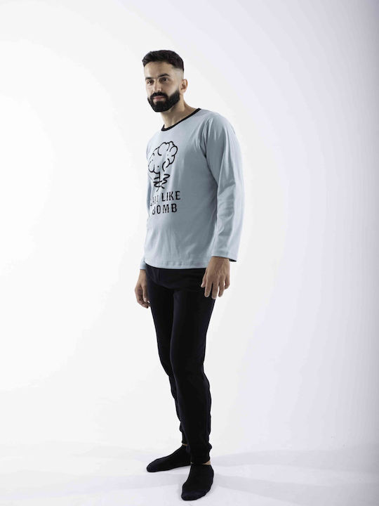 Cherry Underwear Χειμερινή Ανδρική Πιτζάμα Βαμβακερή Γαλάζιο