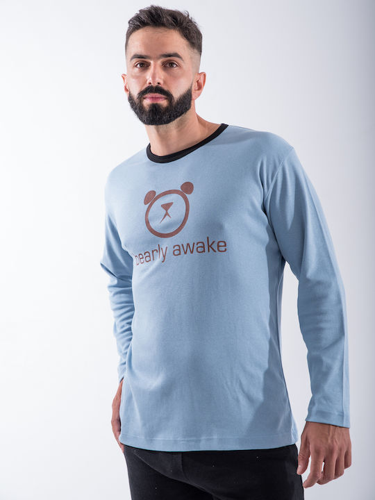 Cherry Underwear Men's Winter Pajamas Set Light Blue