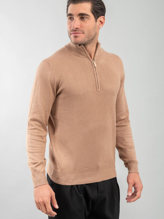 Vittorio Artist Men's Long Sleeve Sweater with Zipper Brown