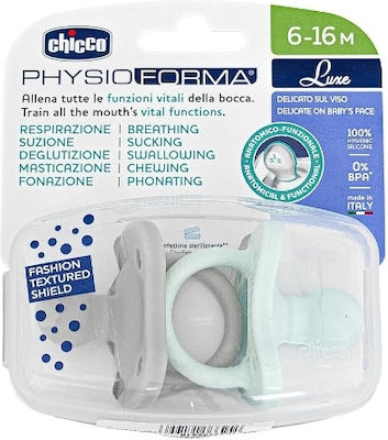 Chicco Pacifiers Silicone Soft Luxe Blue - Grey for 6-16 months 2pcs