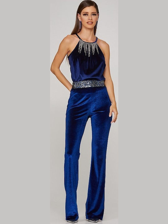 Women's Blouse Velvet Sleeveless Blue