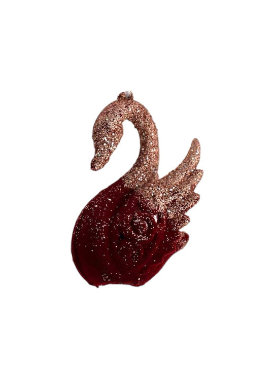 Christmas Plastic Swan Ornament Burgundy 10x10cm