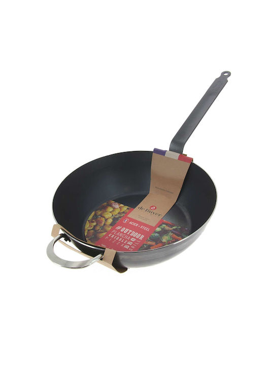 De Buyer Outdoor Blue Steel Wok made of Carbon Steel with Non-Stick Coating 32cm