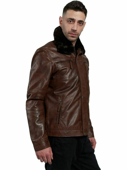 Leatherland Herren Winter Jacke Leder Koniak.