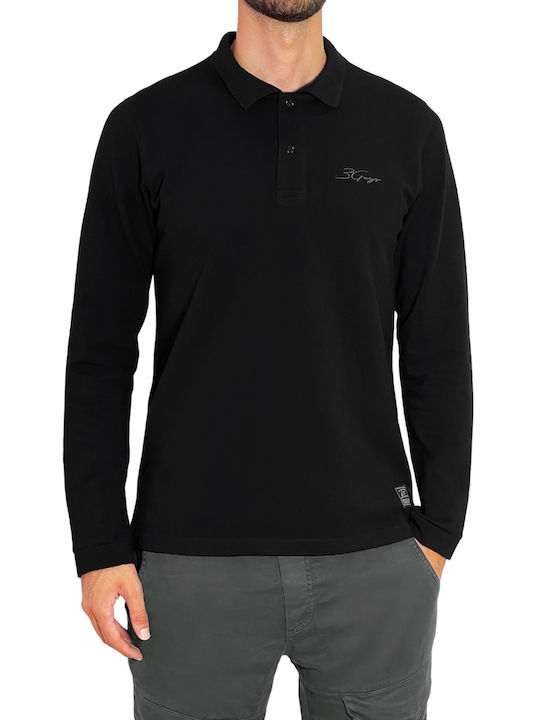 3Guys Men's Long Sleeve Blouse Polo BLACK