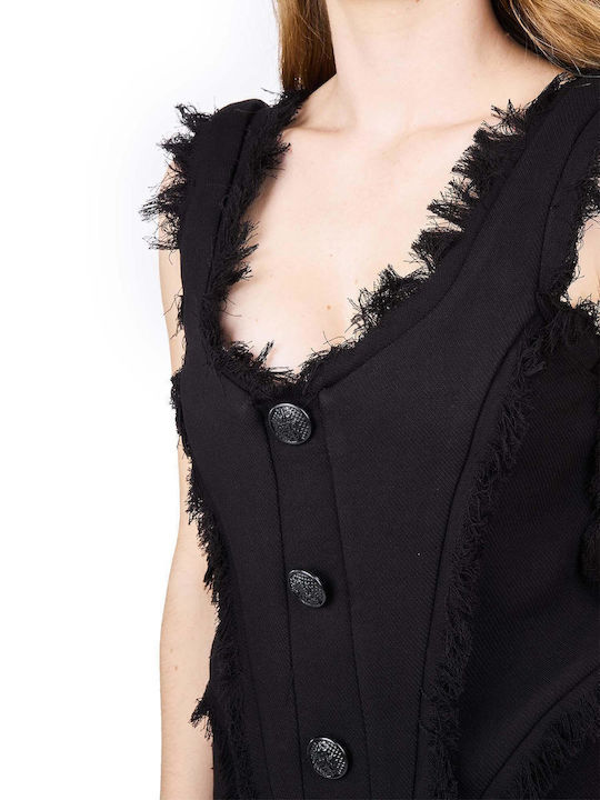 Summer Mini Shirt Dress with Ruffles Black
