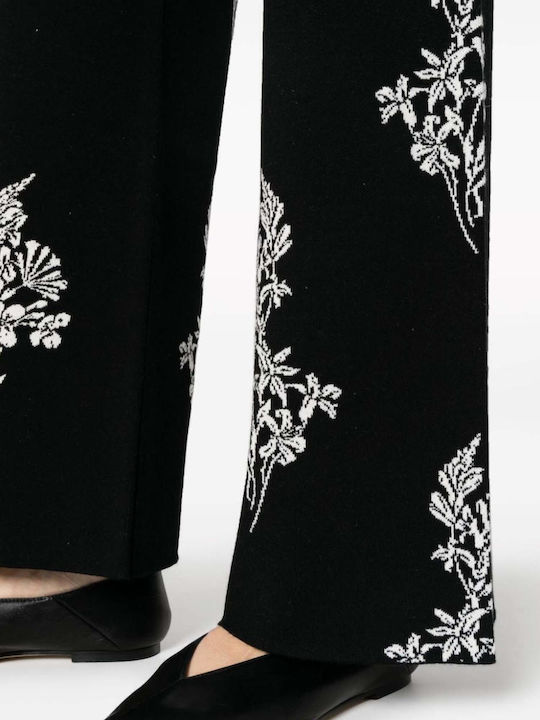 Women's Fabric Trousers Flared Floral Black