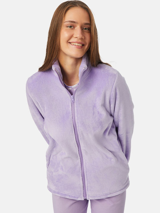 Minerva Χειμερινή Γυναικεία Fleece Ζακέτα Πιτζάμας Μωβ