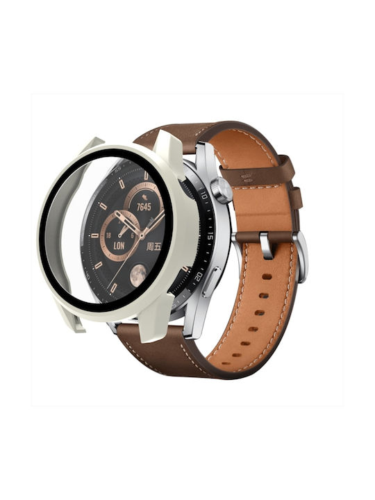 Tempered Glass Watch Protective Case Πλαστική Θήκη σε Λευκό χρώμα για το Huawei Watch GT 3 46mm