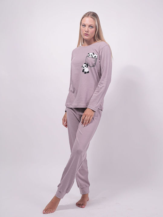 Cherry Underwear Winter Women's Pyjama Set Cotton Gray Panda