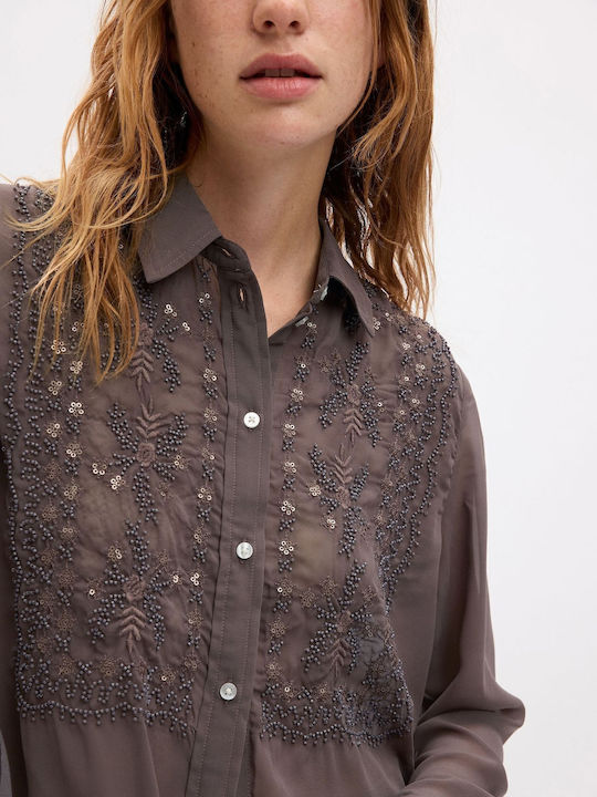 Μακρυμάνικο Γυναικείο Πουκάμισο cashmere brown