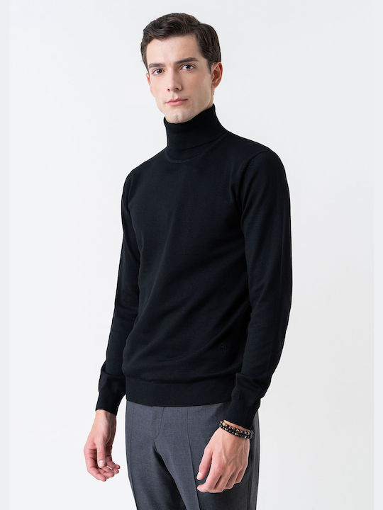 Hamaki-Ho Men's Long Sleeve Blouse Turtleneck Black