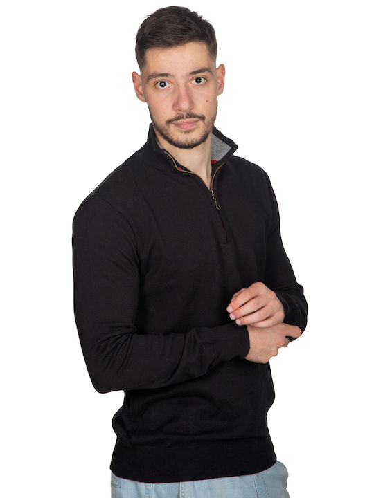 Vera Men's Long Sleeve Blouse with Zipper BLACK