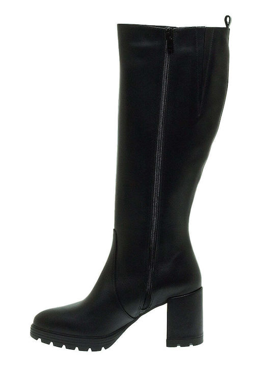 Mourtzi Leather Women's Boots with Zipper Black