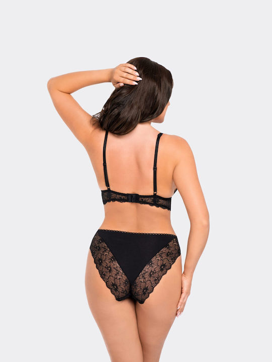 Babell Baumwolle Hochtailliert Damen Slip mit Spitze Black