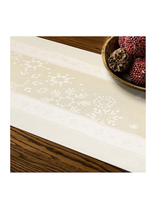 Lino Home Christmas Tablecloth Runner Fabric Beige L160xW47cm.