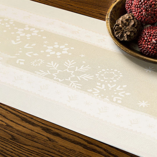 Lino Home Christmas Tablecloth Runner Fabric Beige L160xW47cm.