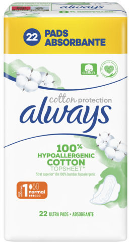 Always Cotton Protection Ultra Normal Σερβιέτες με Φτερά για Κανονική Ροή 3 Σταγόνες 22τμχ