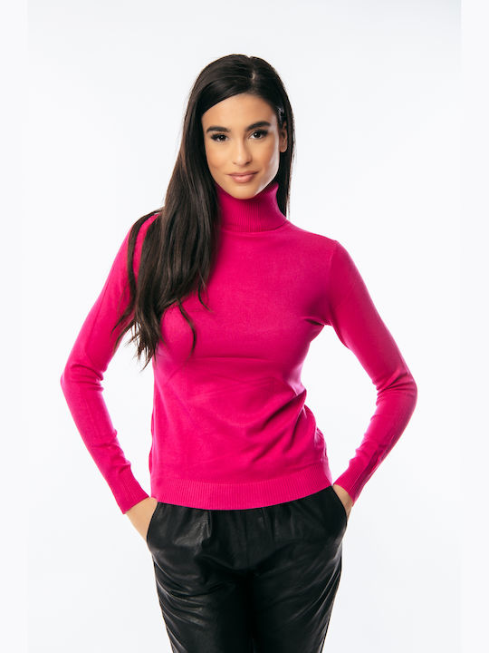 Dress Up Damen Langarm Pullover Rollkragen Fuchsia