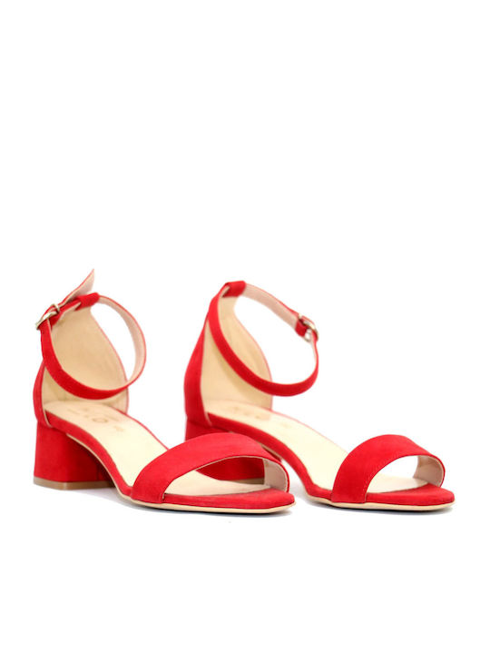HiLo Suede Women's Sandals Red with Low Heel