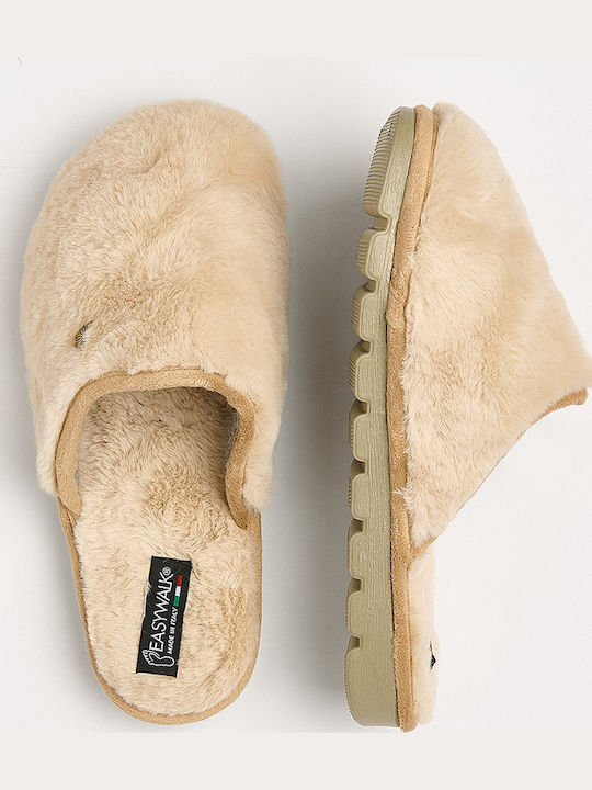 Winter Women's Slippers with Fur Beige