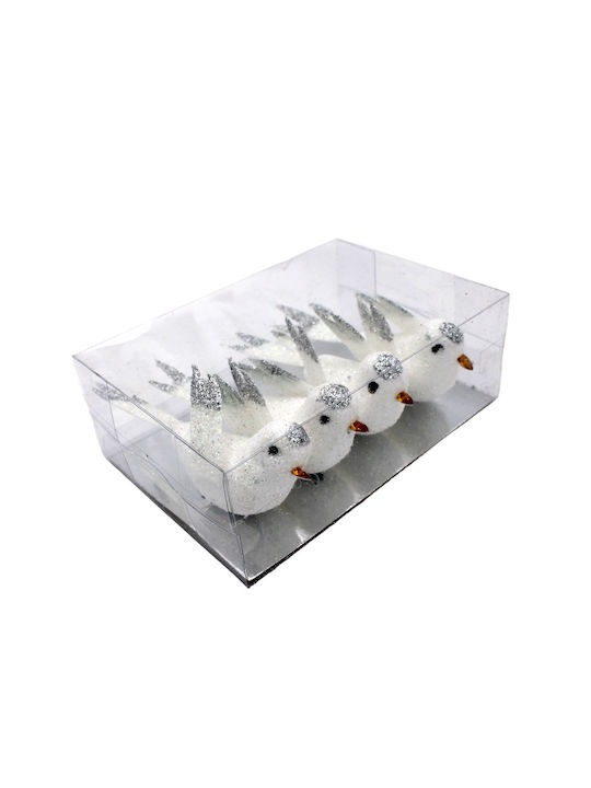 Christmas Figure Little bird White 10x4.5x3cm. 4pcs