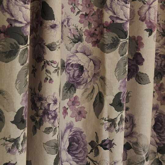 Decocraft Κουρτίνα με Τρουκς Roses Μωβ 140x270εκ.