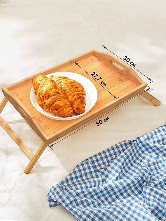 KING Hoff Bamboo Rectangular Bed Tray made of Bamboo with Handles in Beige Color 50x30x7cm KH-1502 1pcs
