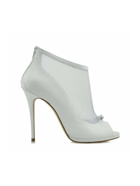 Aris Tsoubos Leather Women's Ankle Boots with High Heel White