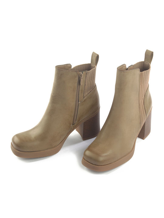 Women's Chelsea Boots with High Heel Beige