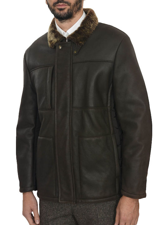 Hugo Boss Men's Winter Leather Jacket CAFE