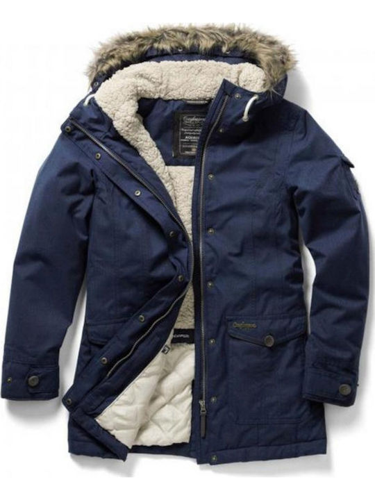 Women's for Hiking Short Puffer Jacket Waterproof for Winter with Hood Blue
