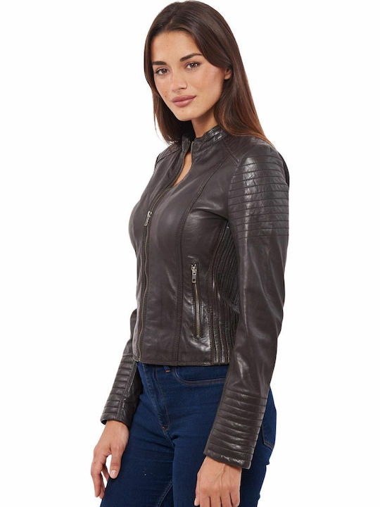 Pasiphae Leather Women's Biker Jacket Brown