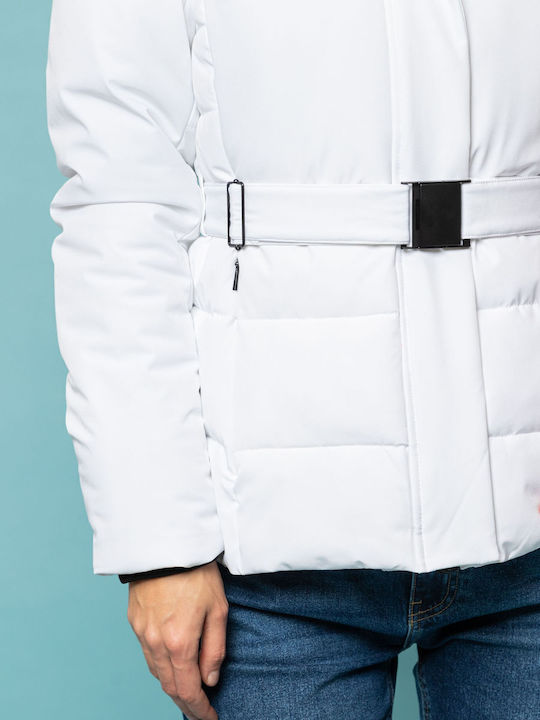 Women's Short Puffer Jacket for Winter White