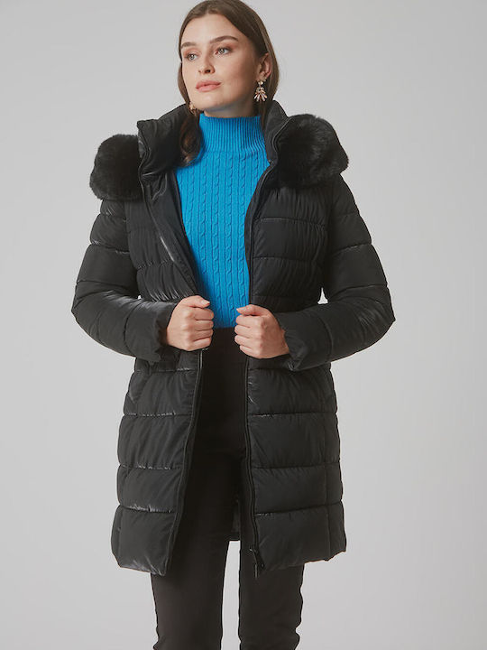Women's Short Puffer Jacket for Winter with Hood Black