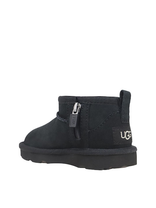 Classic Ultra Mini Suede Kids Boots with Laces Black