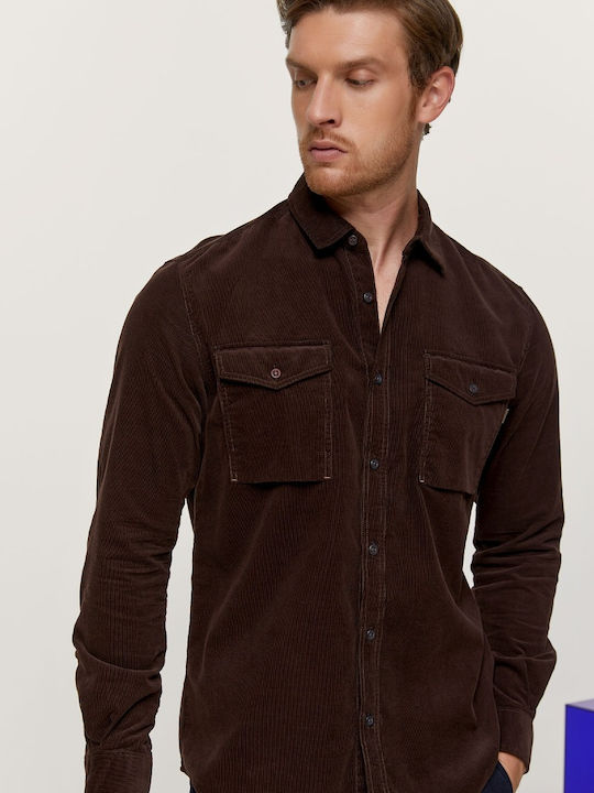 Edward Jeans Men's Shirt Long-sleeved Brown