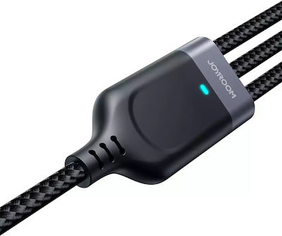 Joyroom S-1t3018a18 Braided / LED Cablu USB la Lightning / Type-C / micro USB cu mai multe porturi 2.4A Black 0.3m