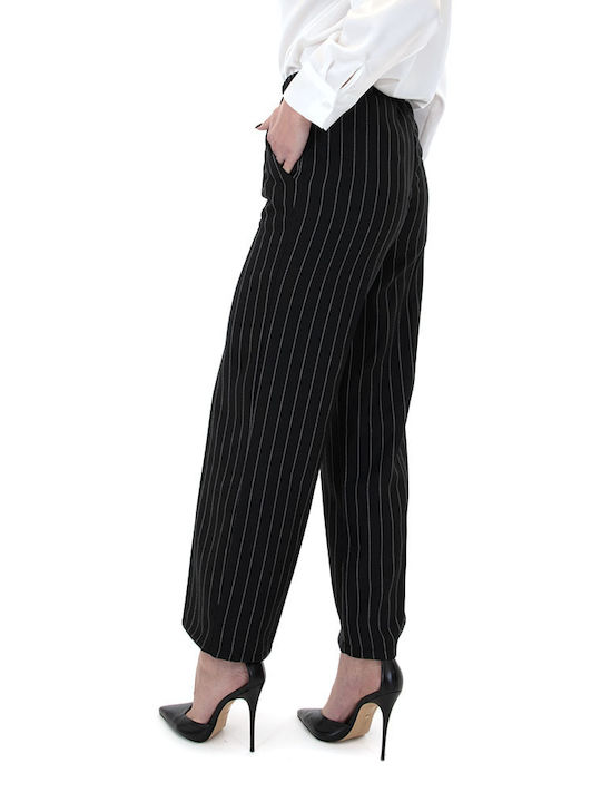 Matchbox Women's Fabric Trousers Striped WHITE- BLACK