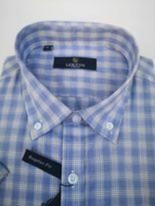 Lexton Men's Shirt Short Sleeve Checked Blue