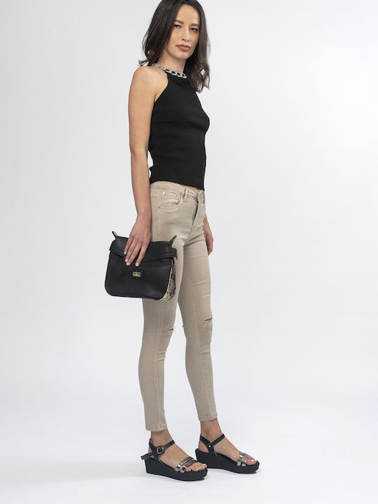 E-shopping Avenue Γυναικείο Jean Παντελόνι με Σκισίματα σε Skinny Εφαρμογή BEIGE