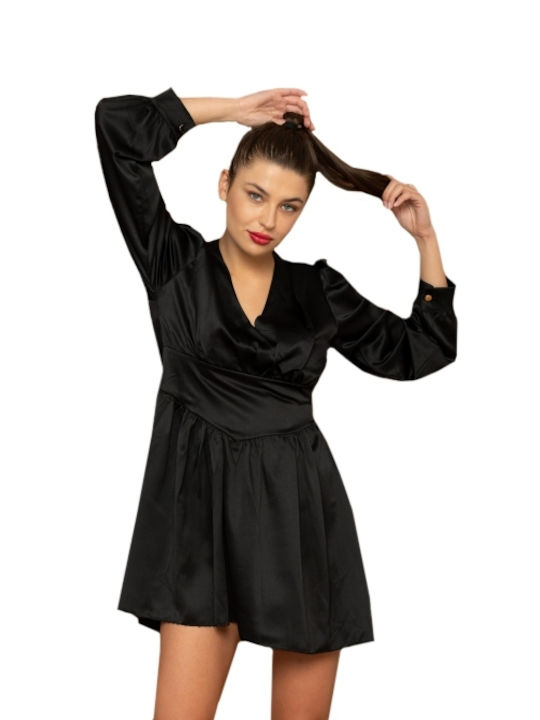 E-shopping Avenue Mini Evening Dress Shirt Dress Satin Black