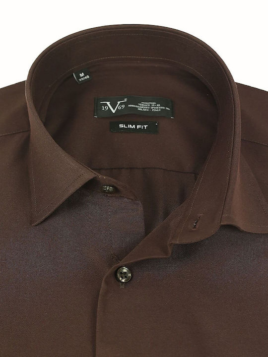 19V69 Men's Shirt Long Sleeve Cotton Burgundy